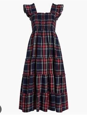 Hill House Navy Tartan Nap Dress Midi Plaid Size S